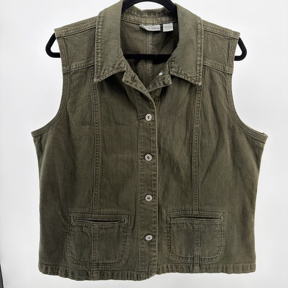 Chico's Jackets & Blazers - Chico's Platinum Denim Olive Green Utility Vest Size 2 Lg Cotton Stretch EUC